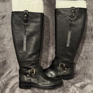 Vince Camuto Black Leather Tall Boots Wide Calf Size 10